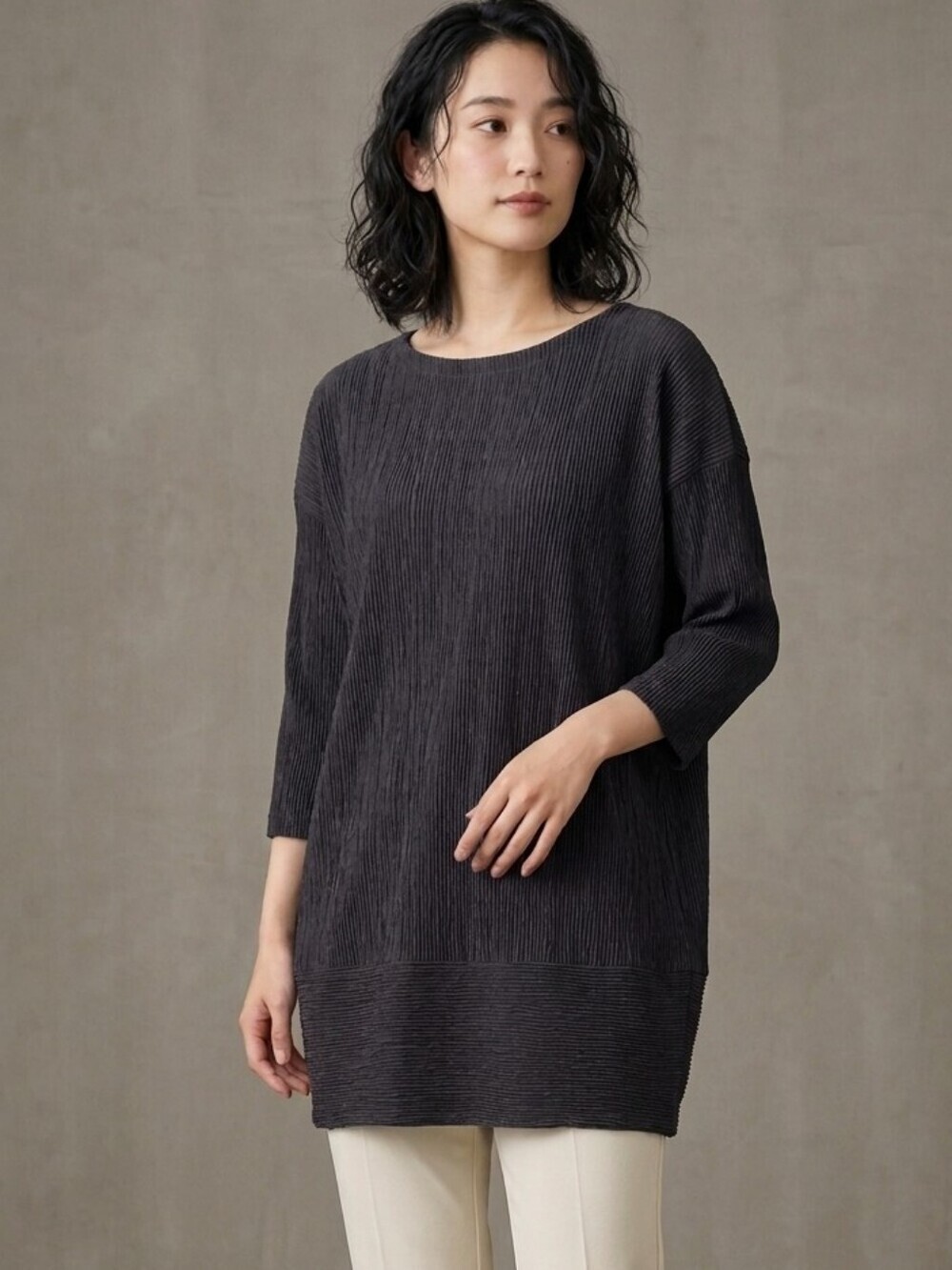 Eileen Fisher Organic Cotton Blend Charcol Tunic Lightweight Cruise Lagenlook